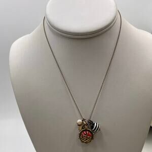 Betsey Johnson Love Ball Charm Faux Pearl Black White Gold Bead Chain Necklace